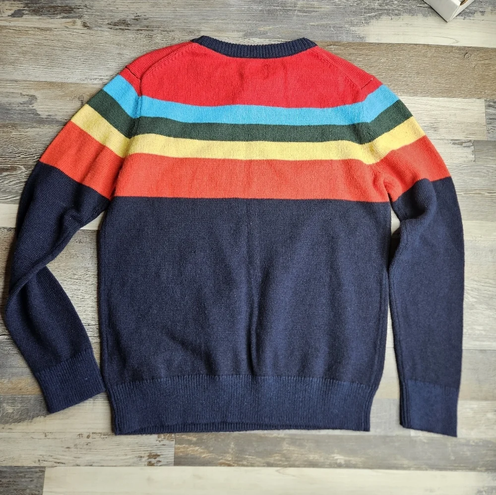 Gap Wool Blend Sweater New Blue With Rainbow Stripes Girl's Size Large
